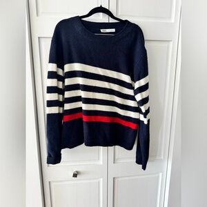 ZARA 100% Wool Striped Knit Sweater XL | Navy Ivory Red Breton Style